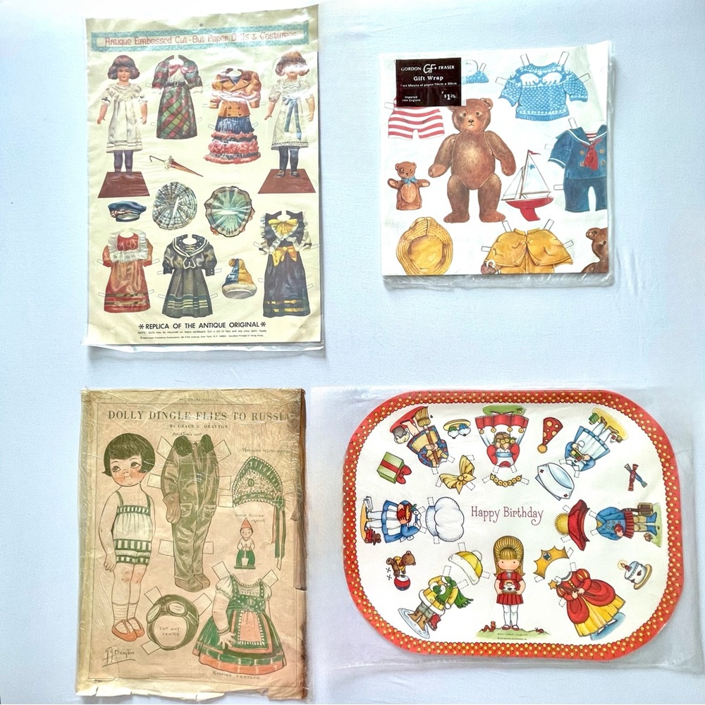 Vintage Collectible Paper Doll Ephemera Bundle, Wrapping Paper, Uncut placemats - Picture 1 of 13